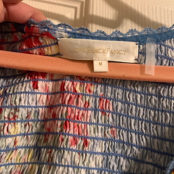 LoveShackFancy sz M never worn blue floral smocked dress ruffle trim - Picture 2 of 3